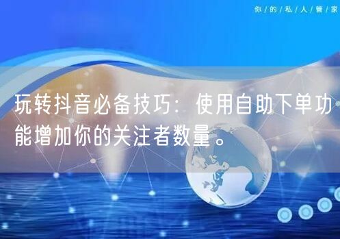 玩转抖音必备技巧：使用自助下单功能增加你的关注者数量。