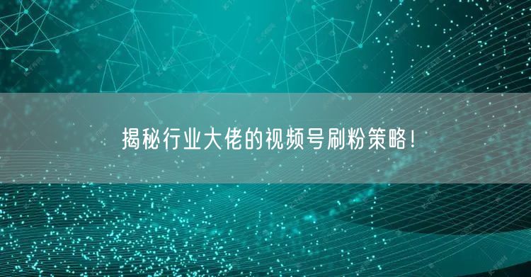 揭秘行业大佬的视频号刷粉策略！
